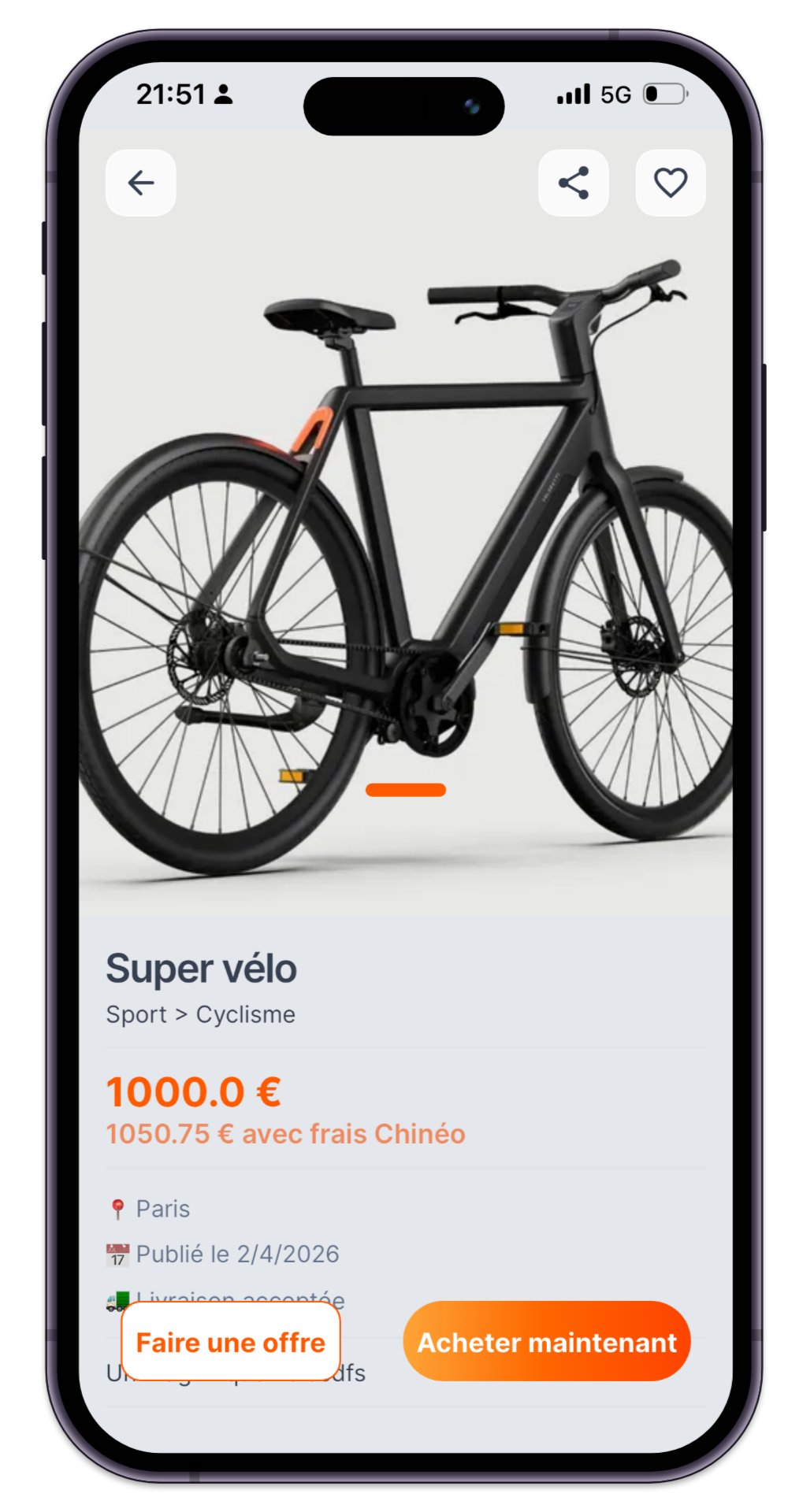 Écran produit ou confirmation d’achat Chinéo